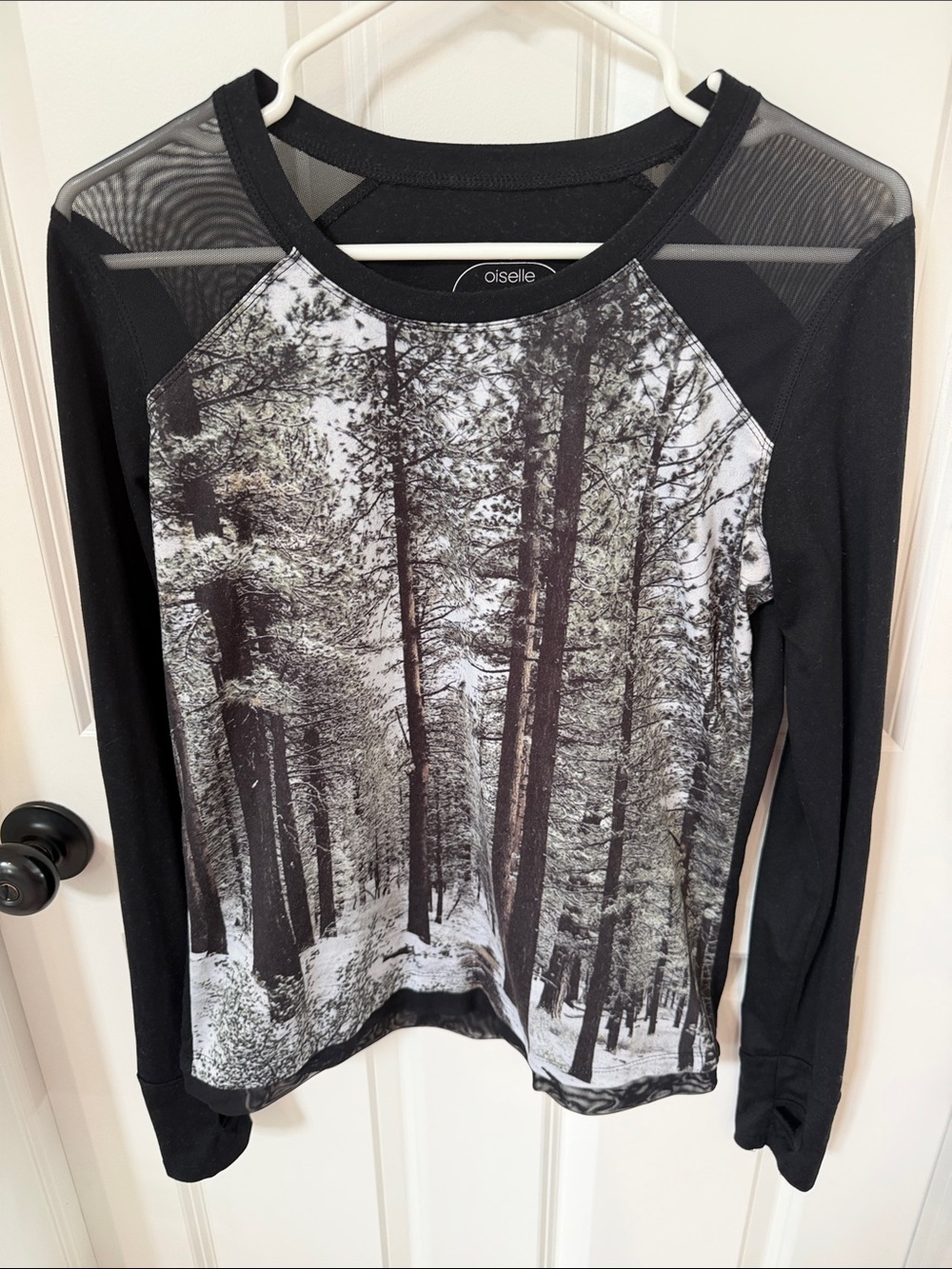 oiselle Black Scenic Forest Print Long-Sleeve Tee